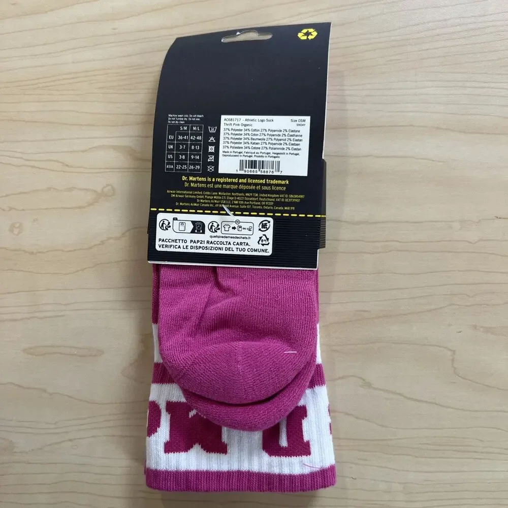 NEW Dr. Martens AirWair Athletic Logo Thrift Pink Organic Crew Socks S/M 3-8